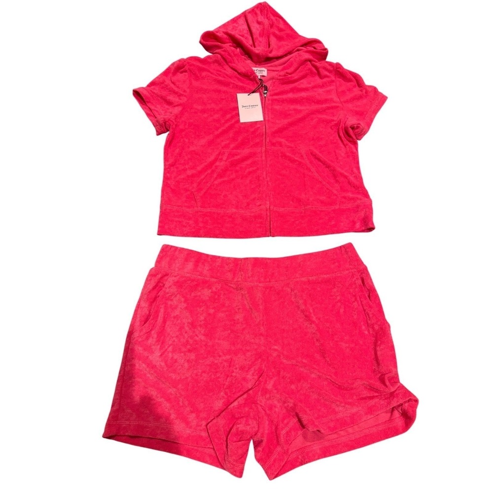 Juicy Couture Terry Cloth Shorts Set Pink Rhinestone Logo Ladies L Tracksuit
